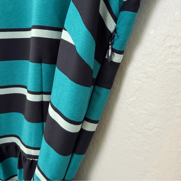 Tommy Hilfiger Teal Black Striped Midi Dress Size Medium Business Casual Preppy - Picture 12 of 12